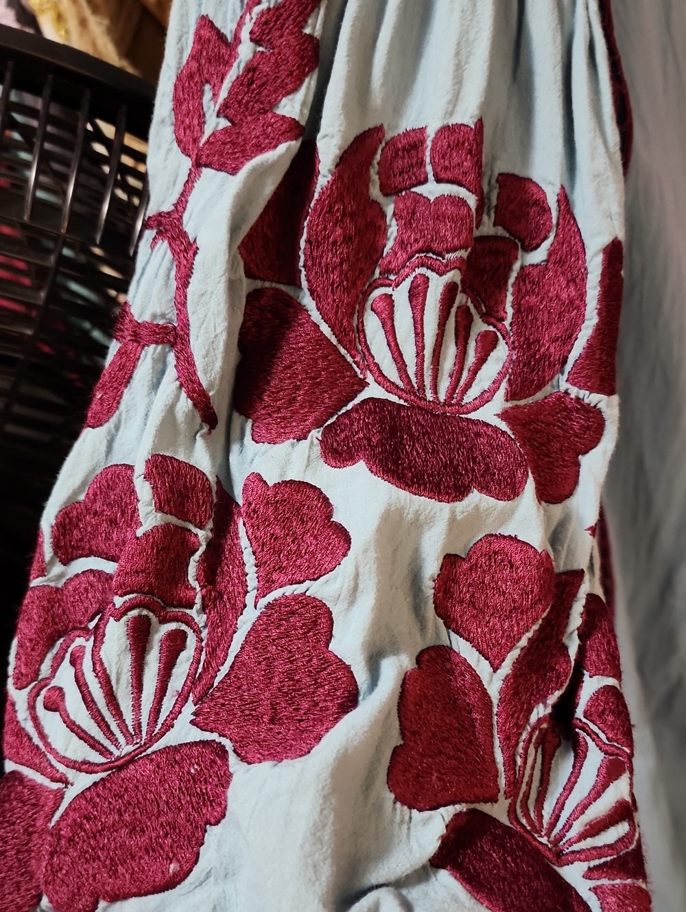 Free People Light Blue Maxi Dress with Burgundy Embroidery - Picture 17 of 17